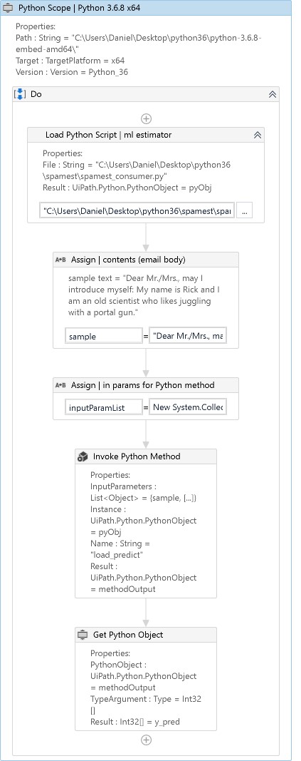 Beispiel: Python Activities der Integrierungs-Applikation UiPath Studio